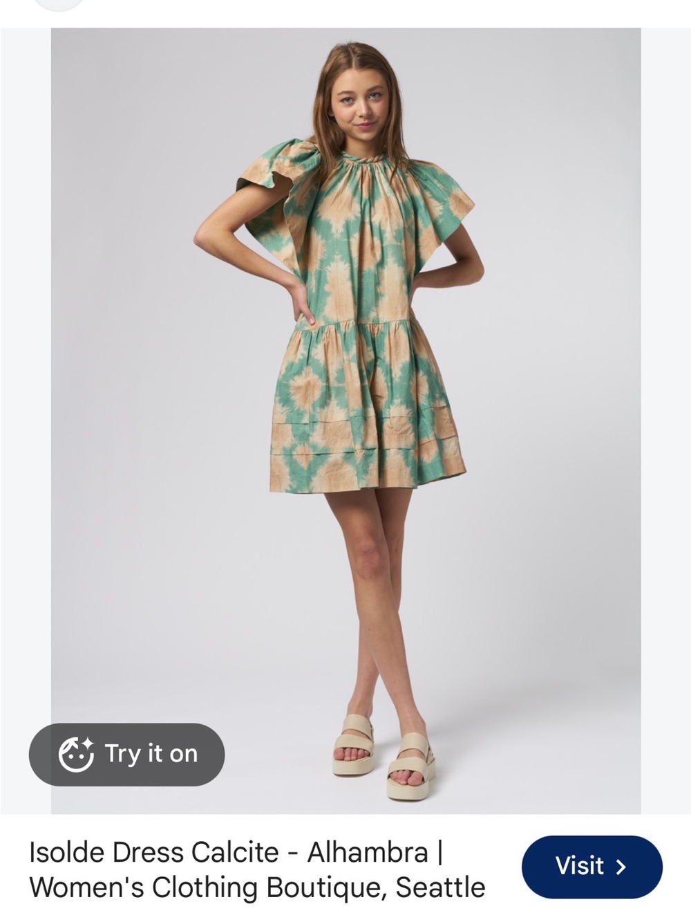 Ulla Johnson Calcite Isolde Midi Dress in Green and Beige